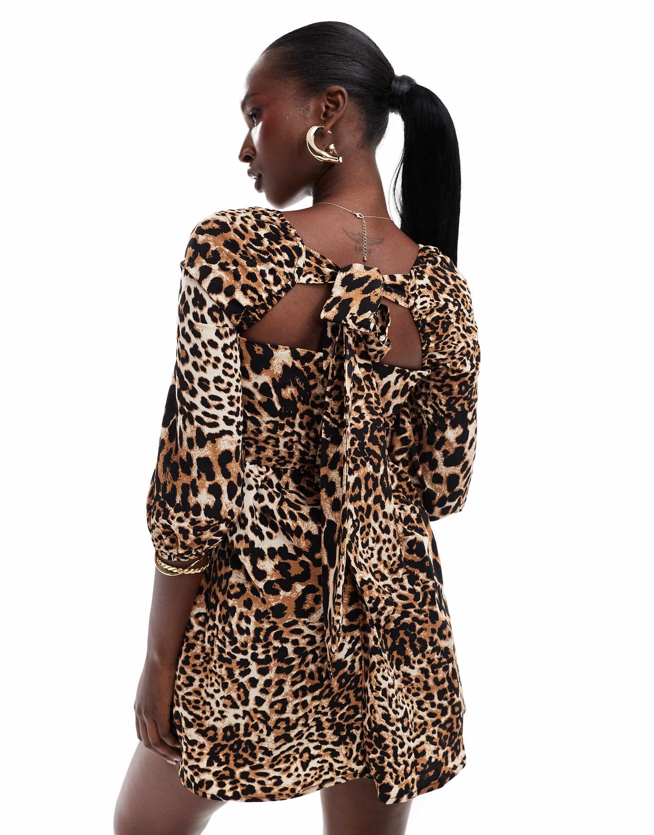The Frolic exclusive tie back mini skater dress in leopard
