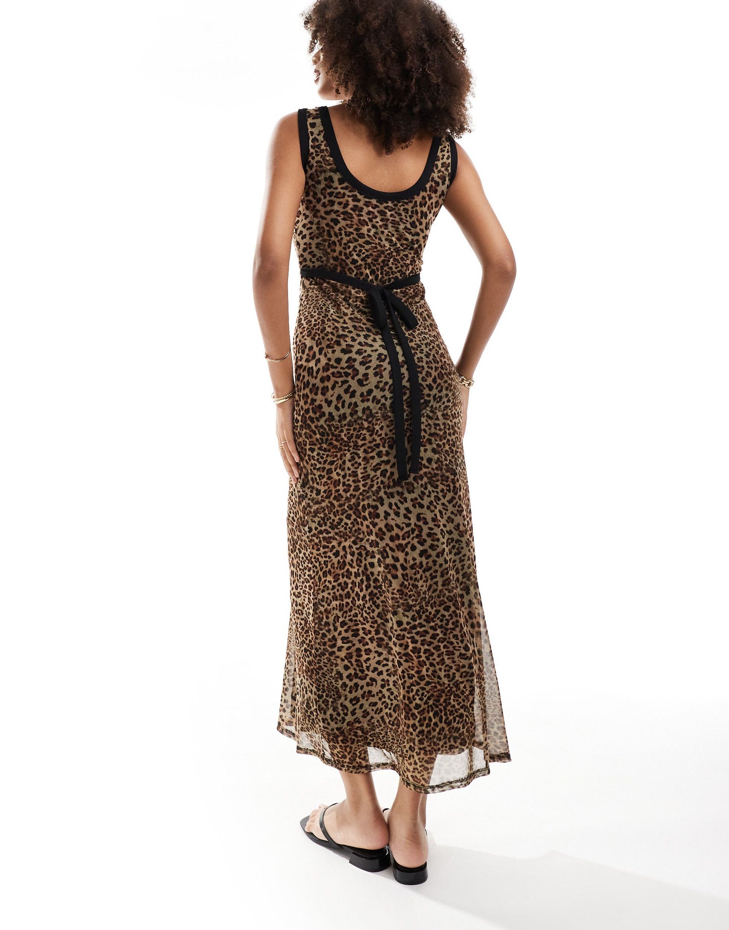 ASOS DESIGN mesh tie back midaxi dress with contrast binding in leopard print - MULTI