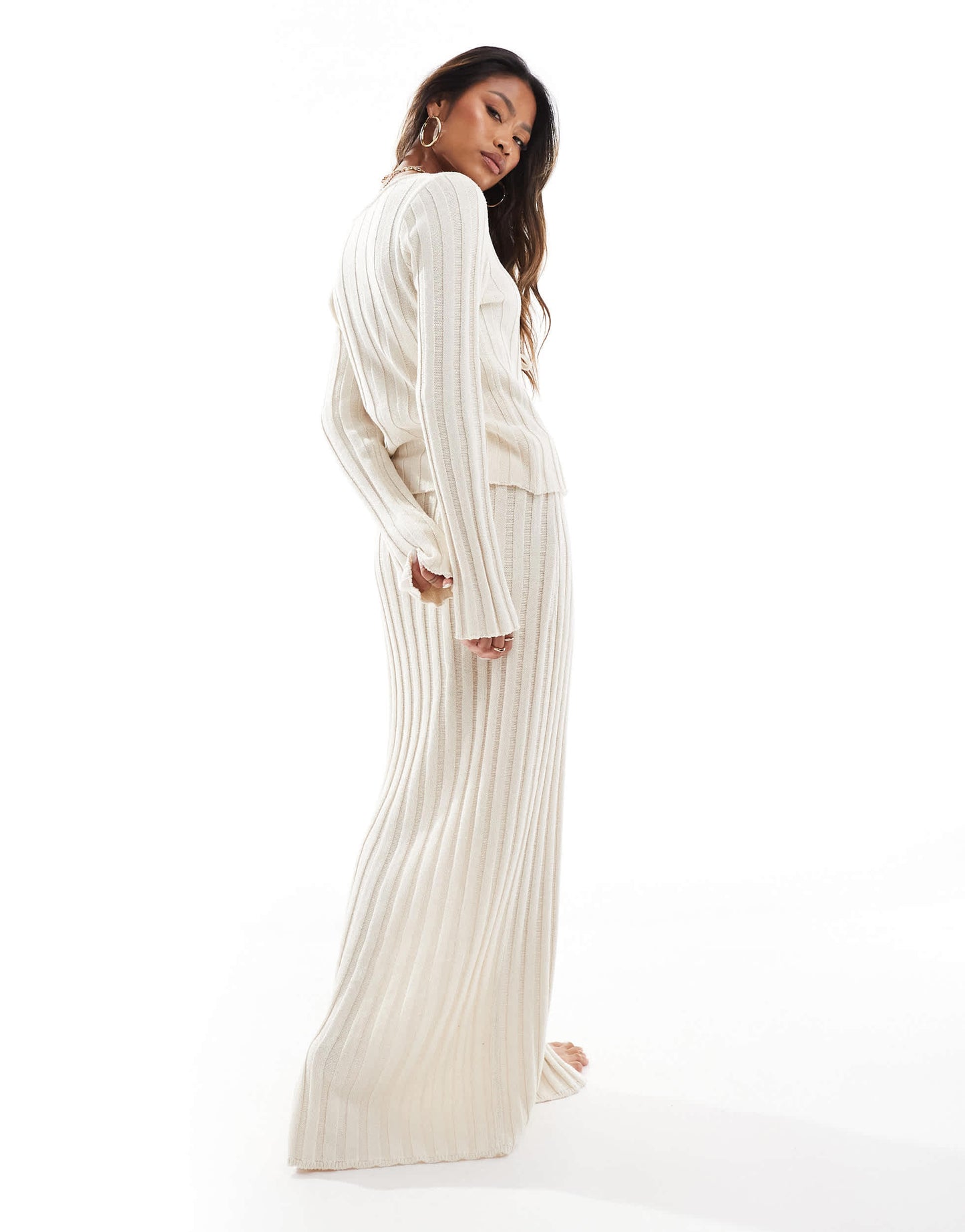 ASOS DESIGN lounge knitted tie front cardi & skirt set in cream