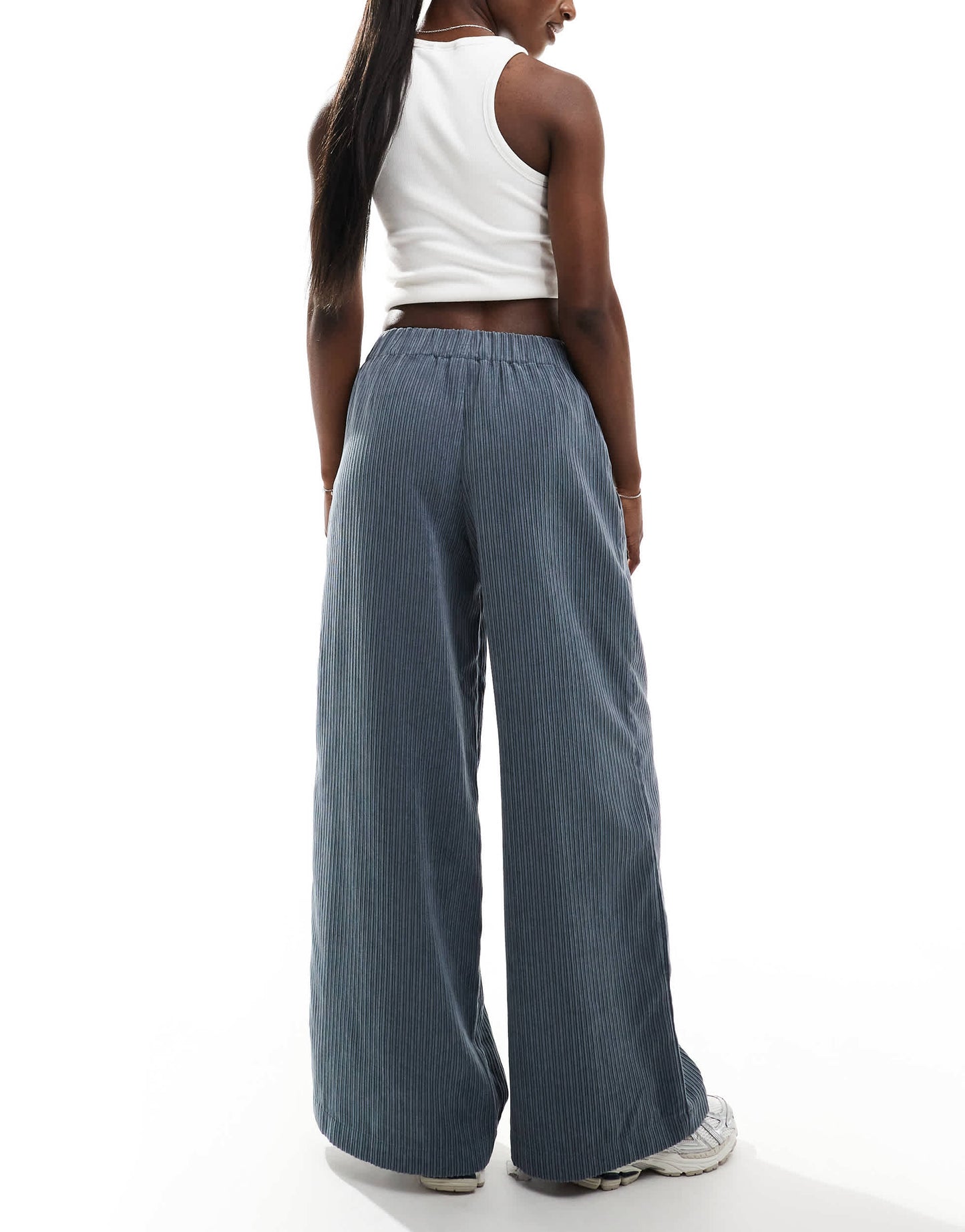 ASOS DESIGN cord wide leg pull on trousers in blue