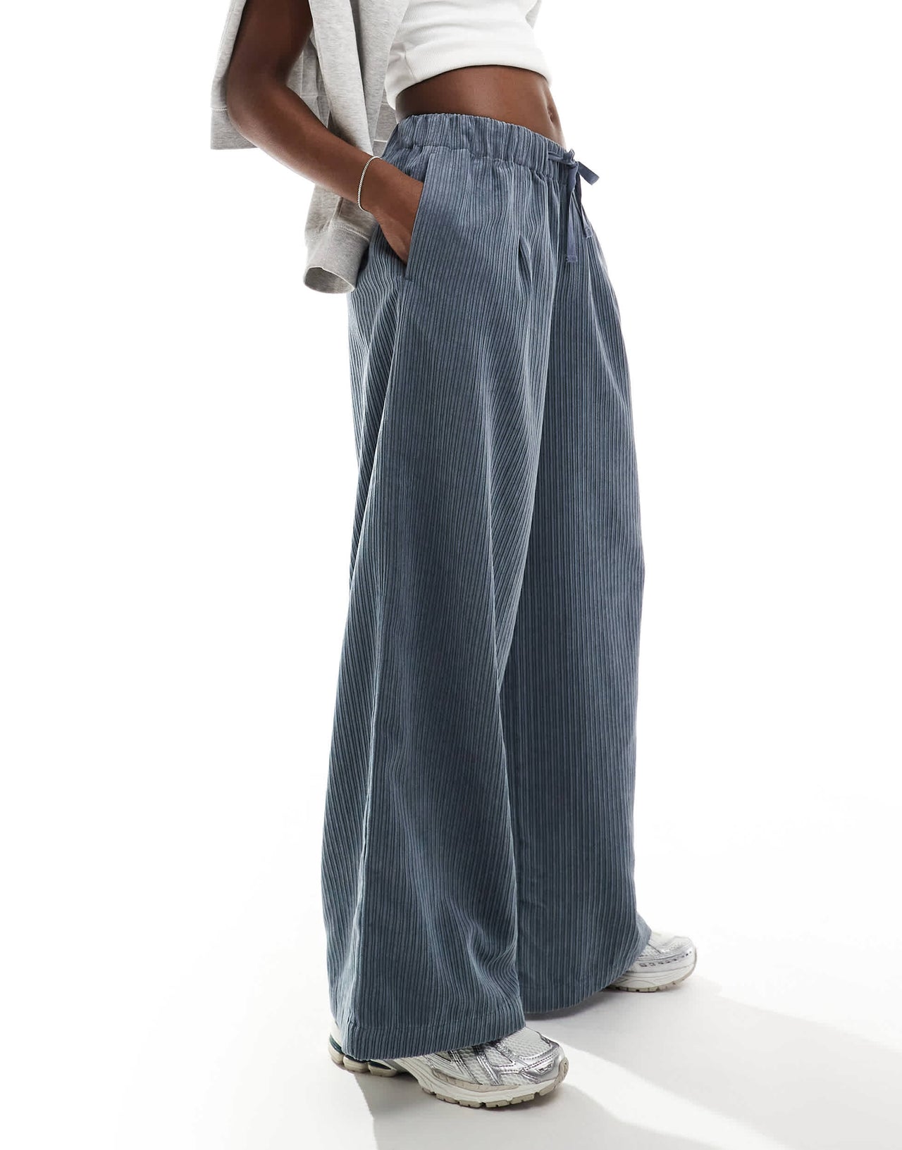 ASOS DESIGN cord wide leg pull on trousers in blue