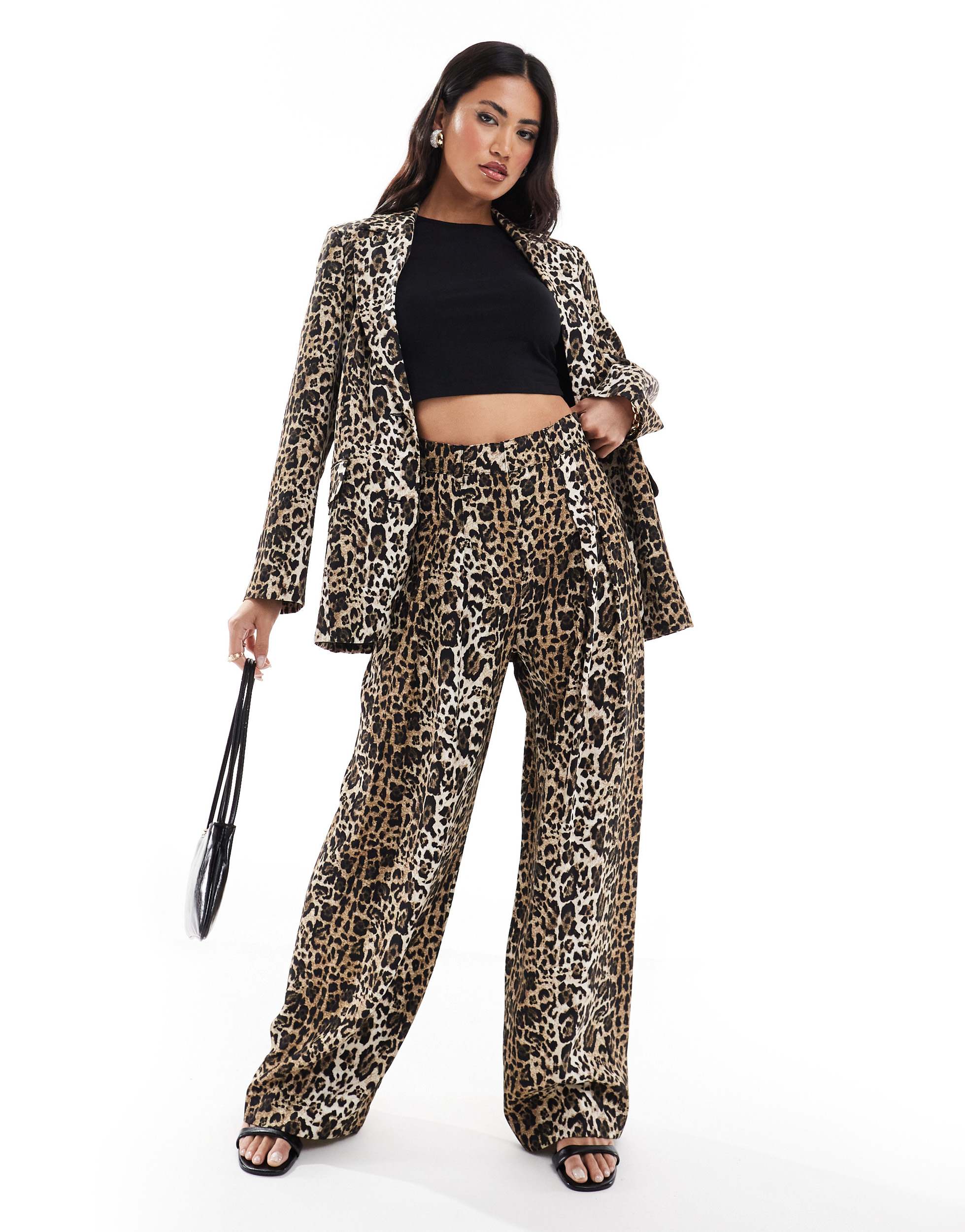 River Island leopard print wide leg trouser co-ord in light brown