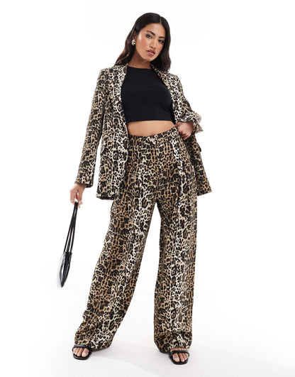 River Island leopard print wide leg trouser co-ord in light brown