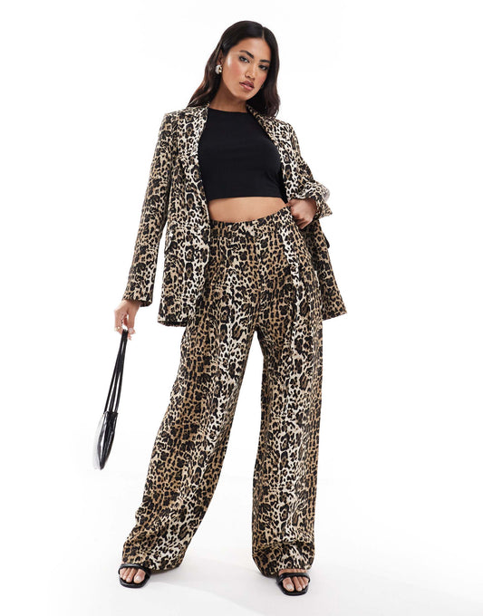 River Island leopard print wide leg trouser co-ord in light brown