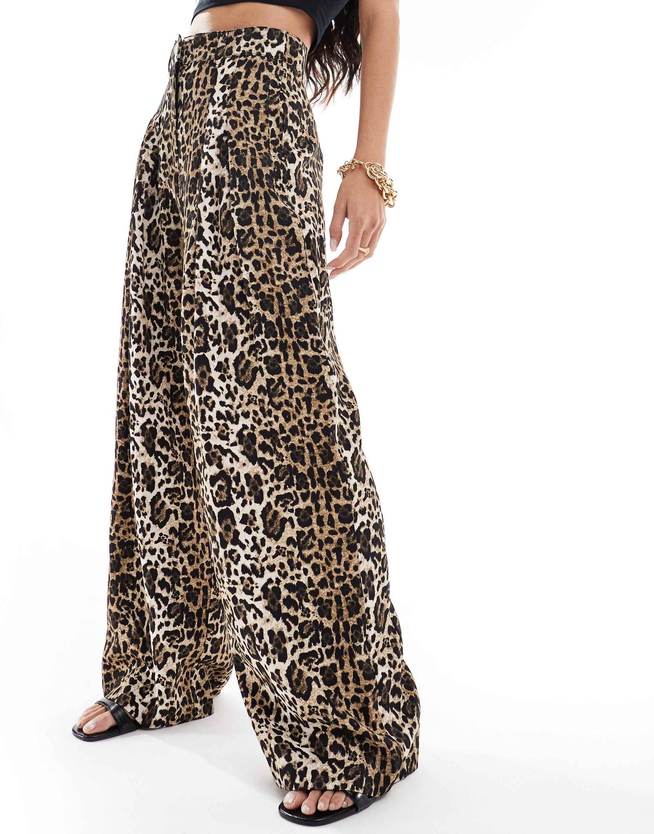 River Island leopard print wide leg trouser co-ord in light brown
