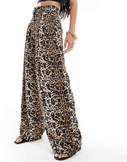 River Island leopard print wide leg trouser co-ord in light brown