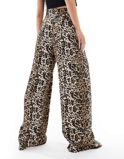 River Island leopard print wide leg trouser co-ord in light brown