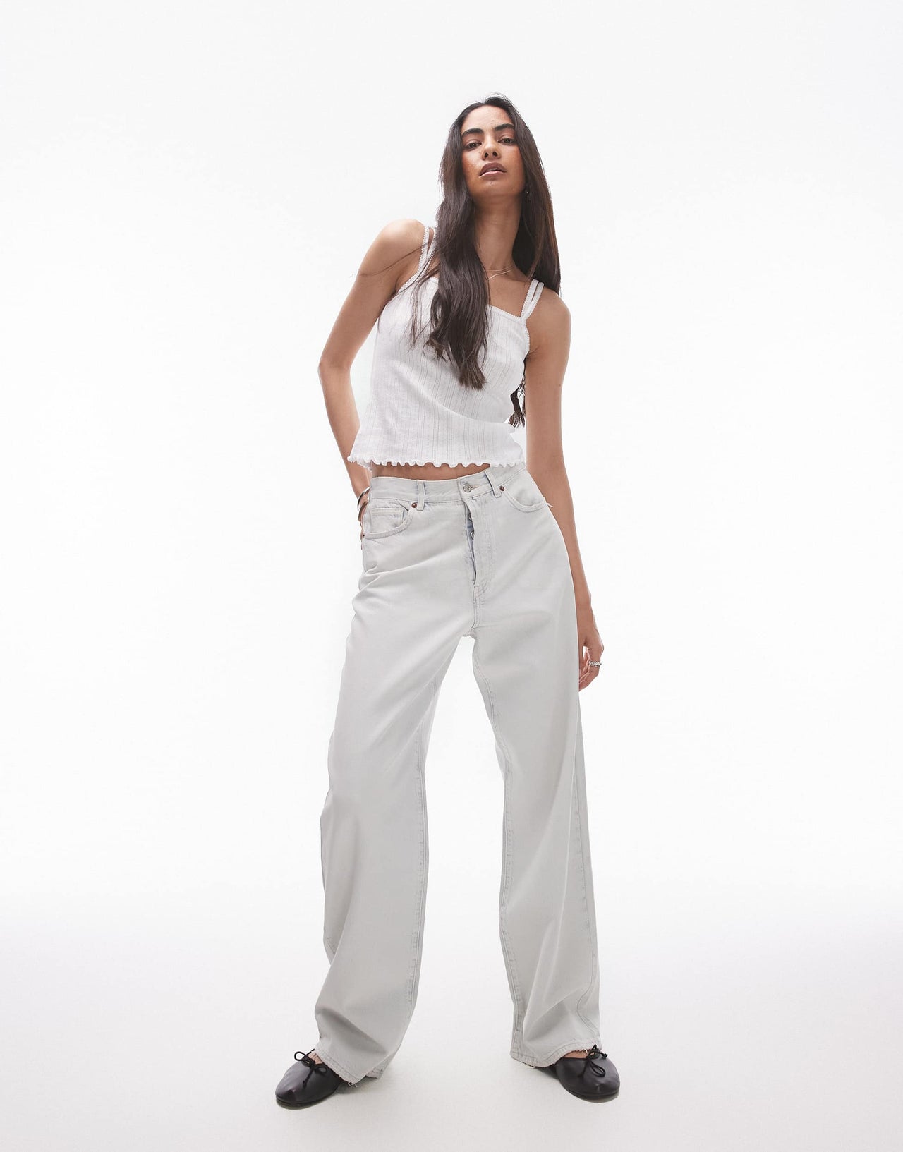 Topshop mid rise loose fit  white coated jean in bleach