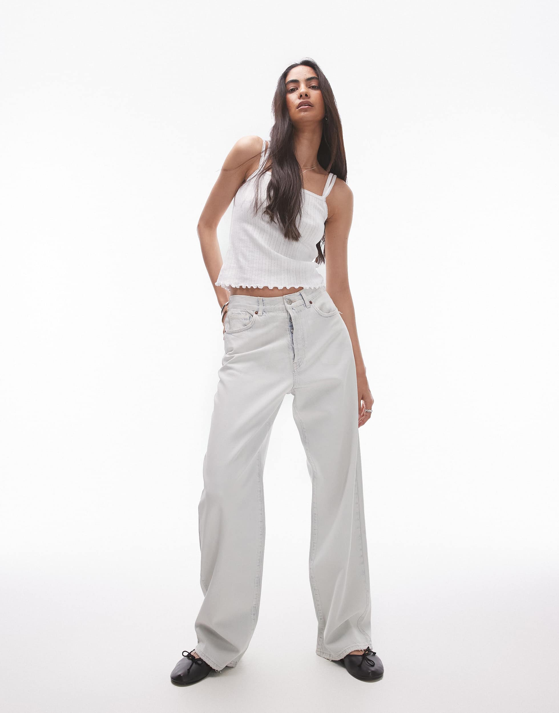 Topshop mid rise loose fit  white coated jean in bleach