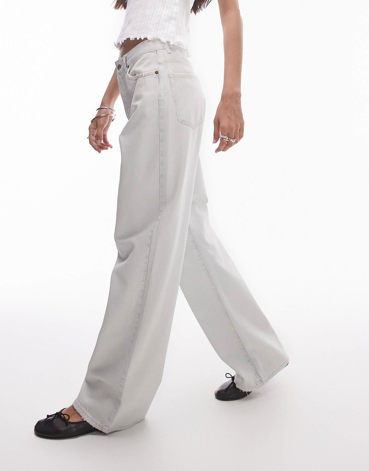 Topshop mid rise loose fit  white coated jean in bleach