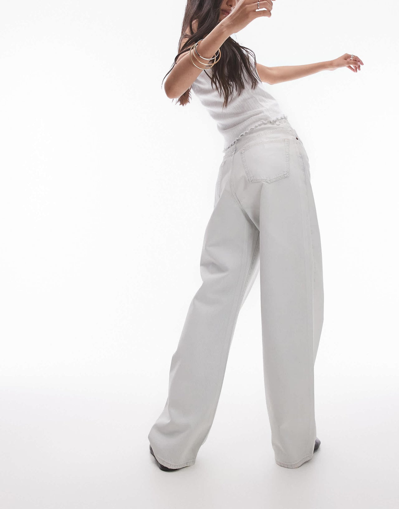 Topshop mid rise loose fit  white coated jean in bleach