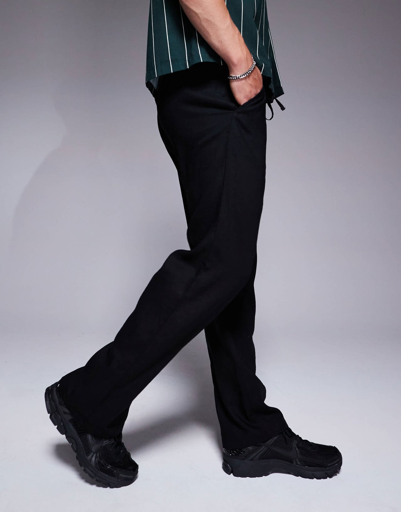 South Beach linen beach trouser co-ord in black