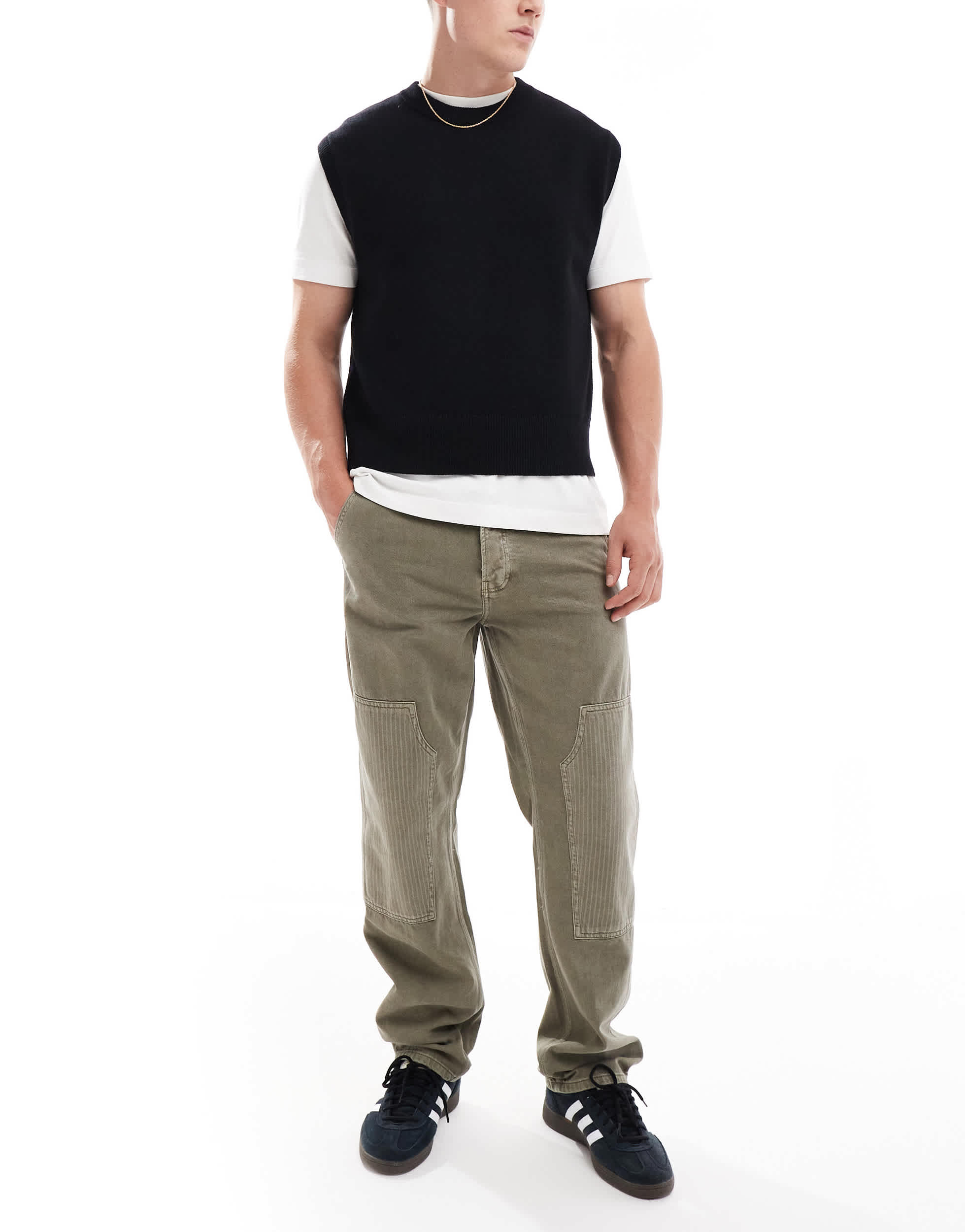 ONLY & SONS Edge straight fit cord carpenter jeans in vintage green wash