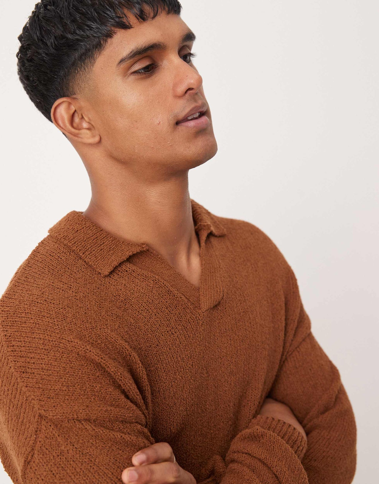 ASOS DEISGN relaxed knitted notch neck texture jumper in tan