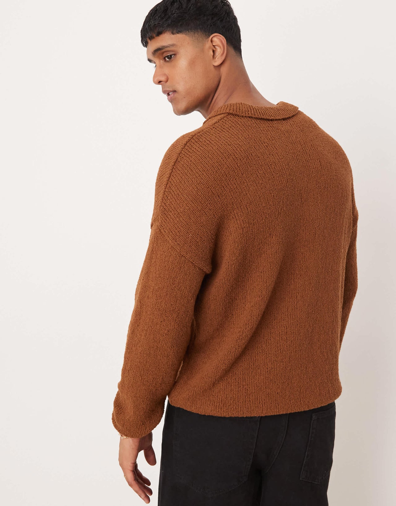 ASOS DEISGN relaxed knitted notch neck texture jumper in tan