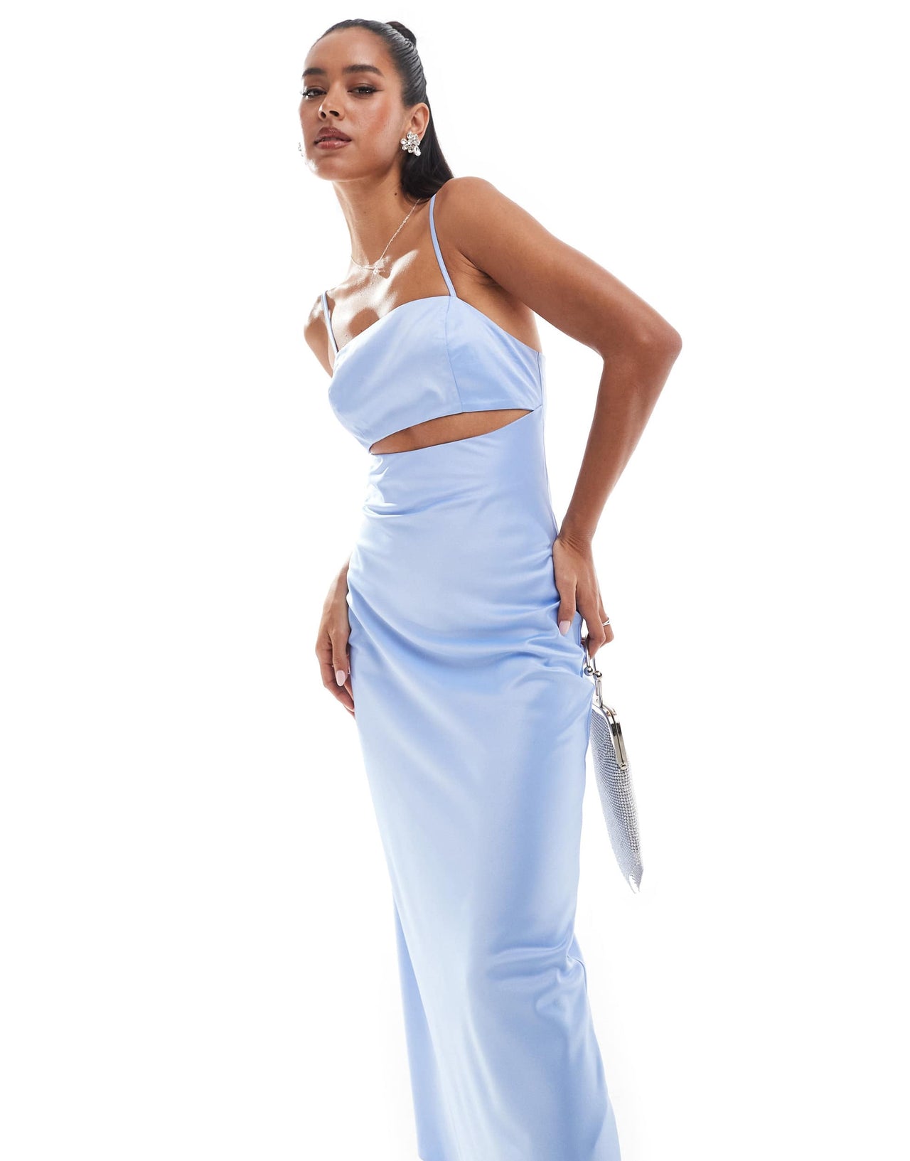 ASOS DESIGN satin bias cut out midi dress in soft blue