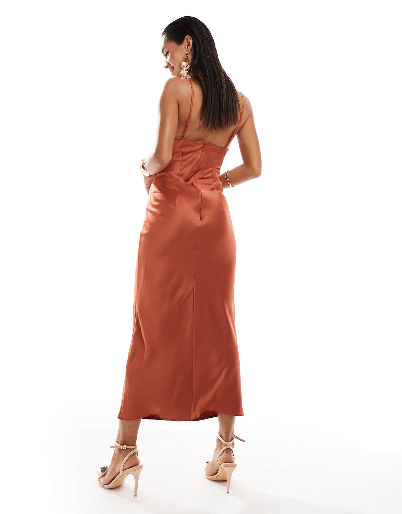 ASOS DESIGN satin bias cut out midi dress in rust