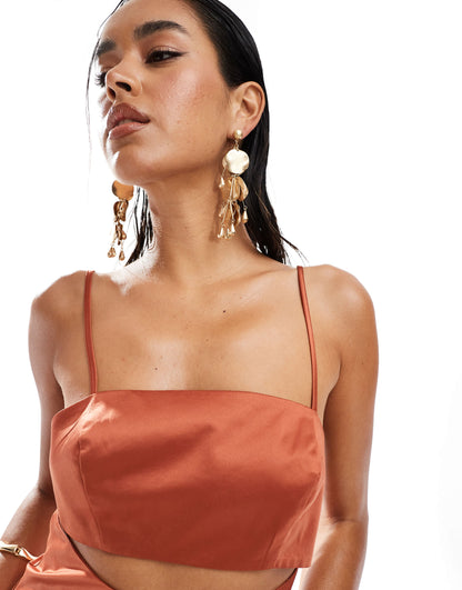 ASOS DESIGN satin bias cut out midi dress in rust