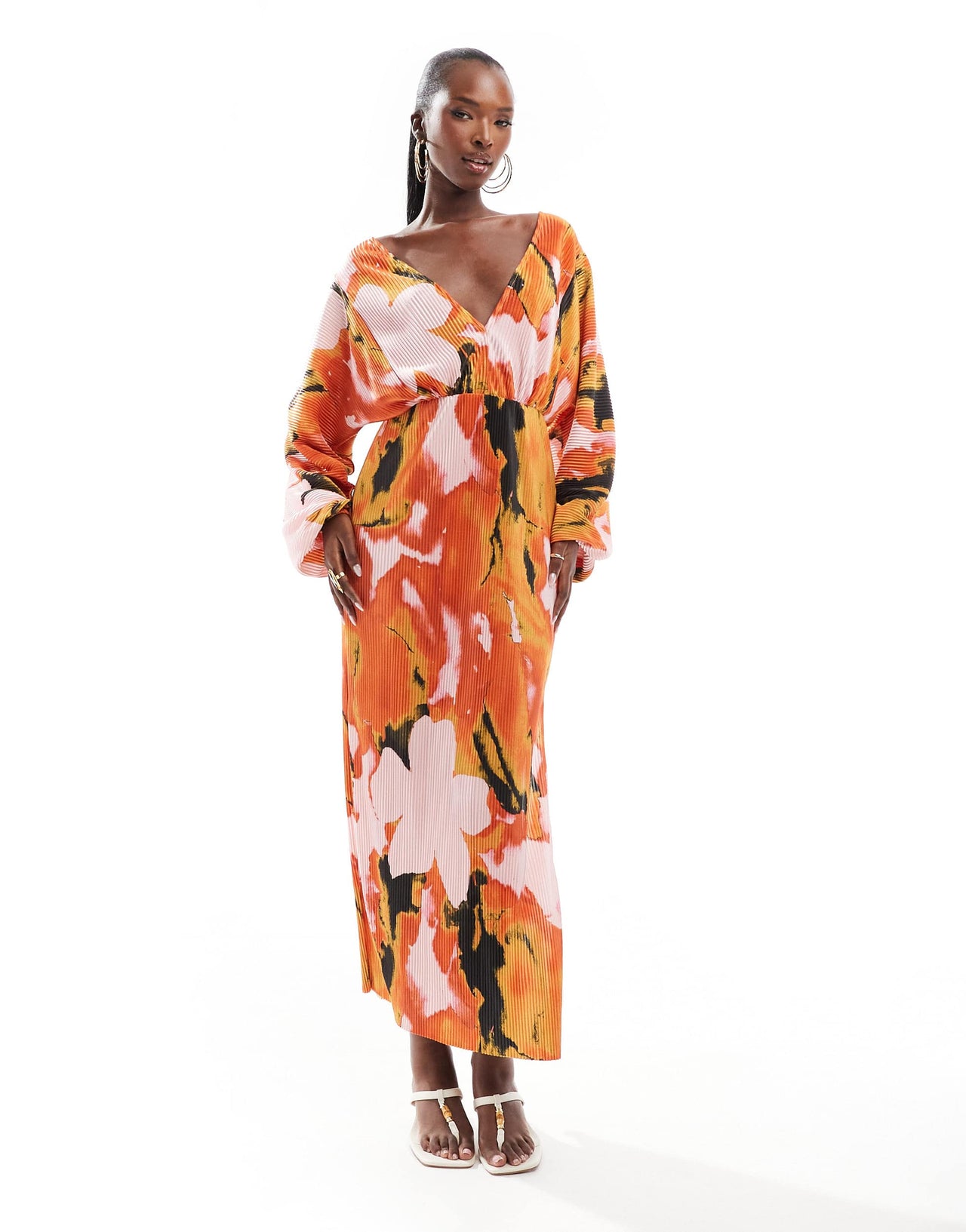 ASOS DESIGN blouson sleeve plisse dress in floral print