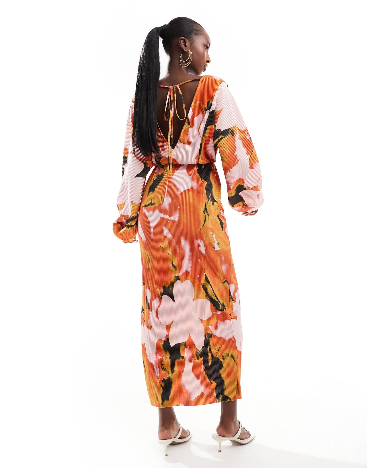 ASOS DESIGN blouson sleeve plisse dress in floral print