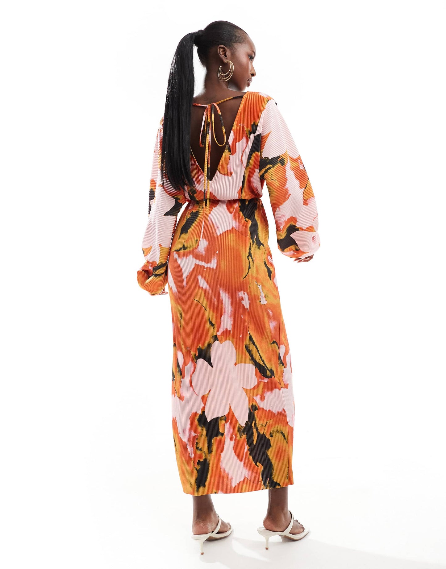 ASOS DESIGN blouson sleeve plisse dress in floral print