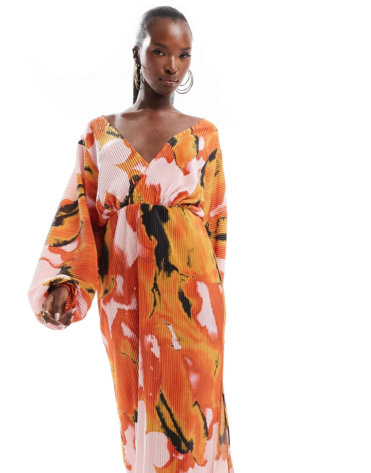 ASOS DESIGN blouson sleeve plisse dress in floral print