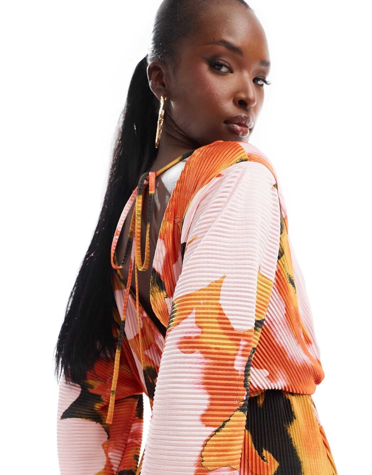 ASOS DESIGN blouson sleeve plisse dress in floral print