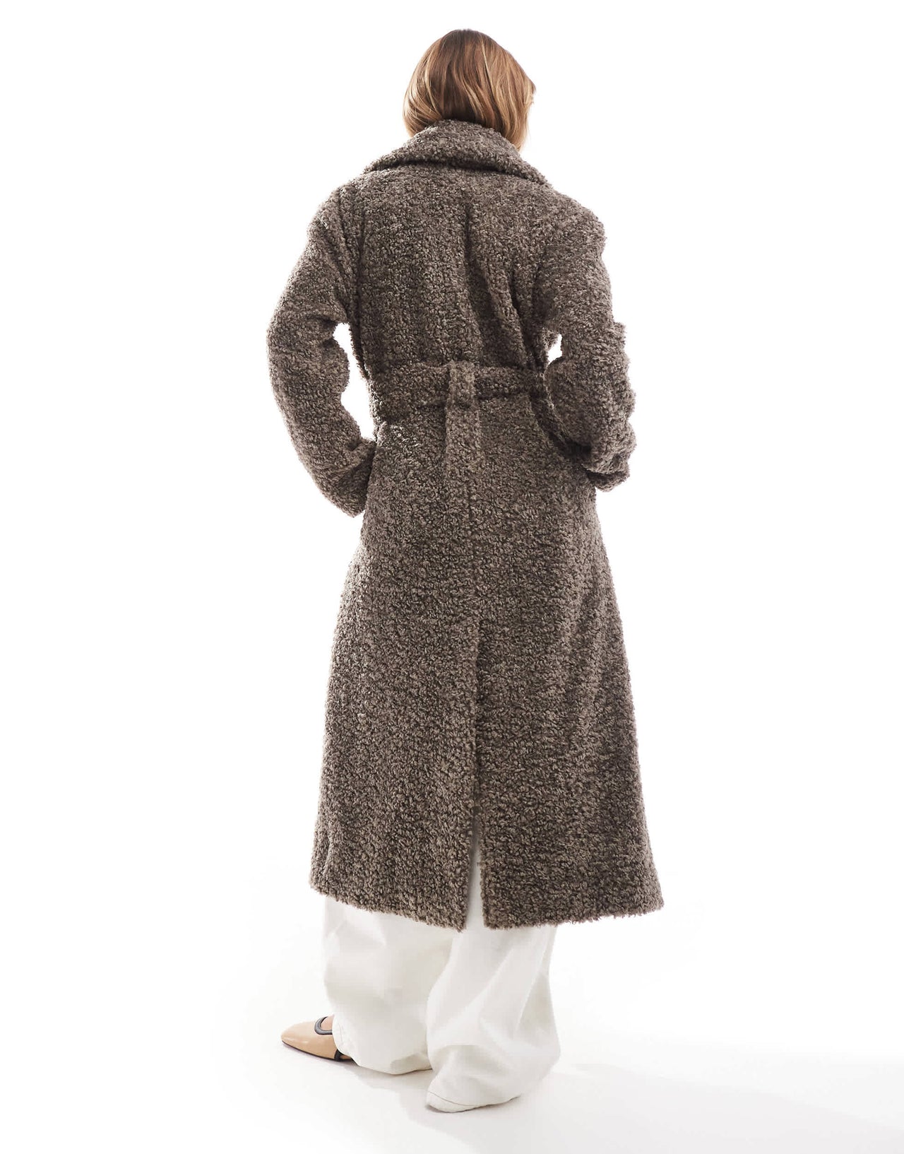 Pretty Lavish shaggy textured teddy coat in taupe