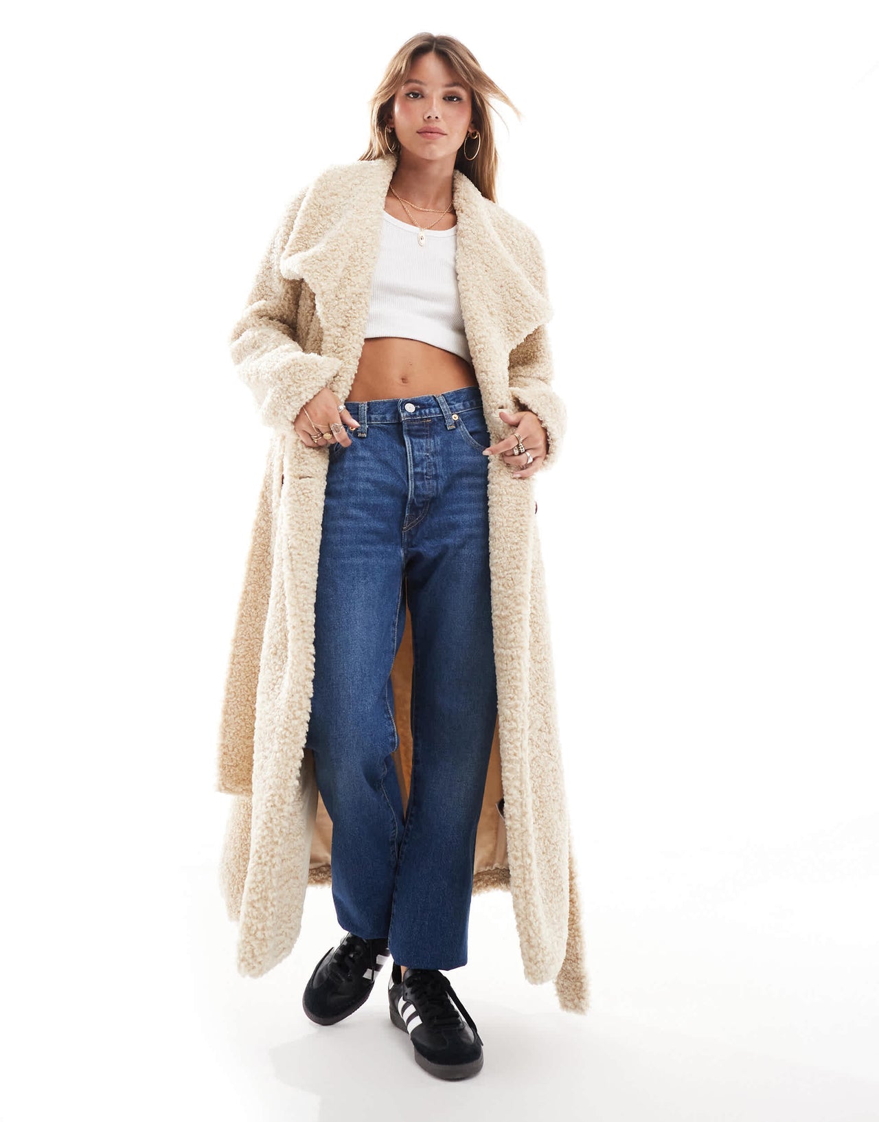 Pretty Lavish shaggy textured teddy coat in cream