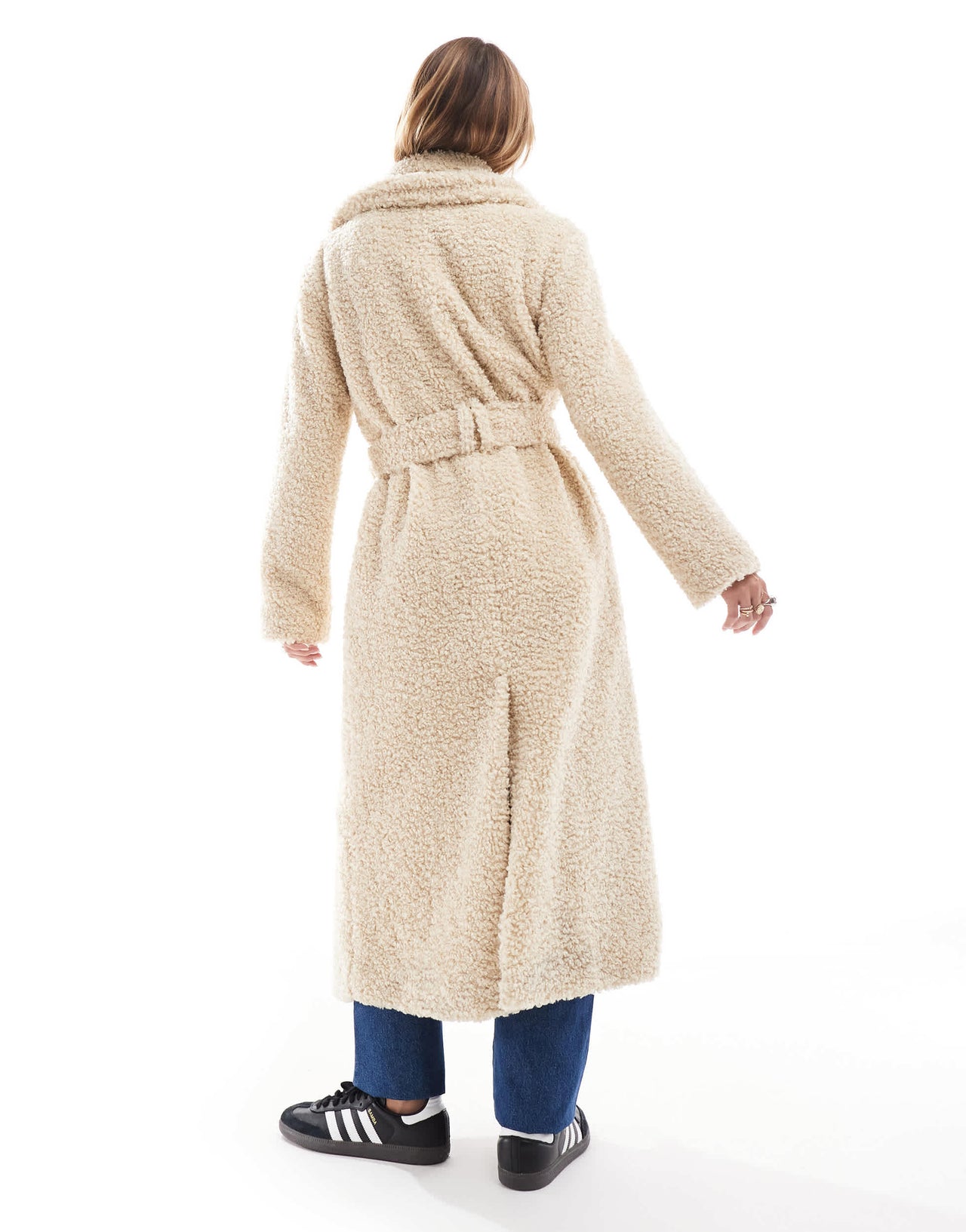 Pretty Lavish shaggy textured teddy coat in cream