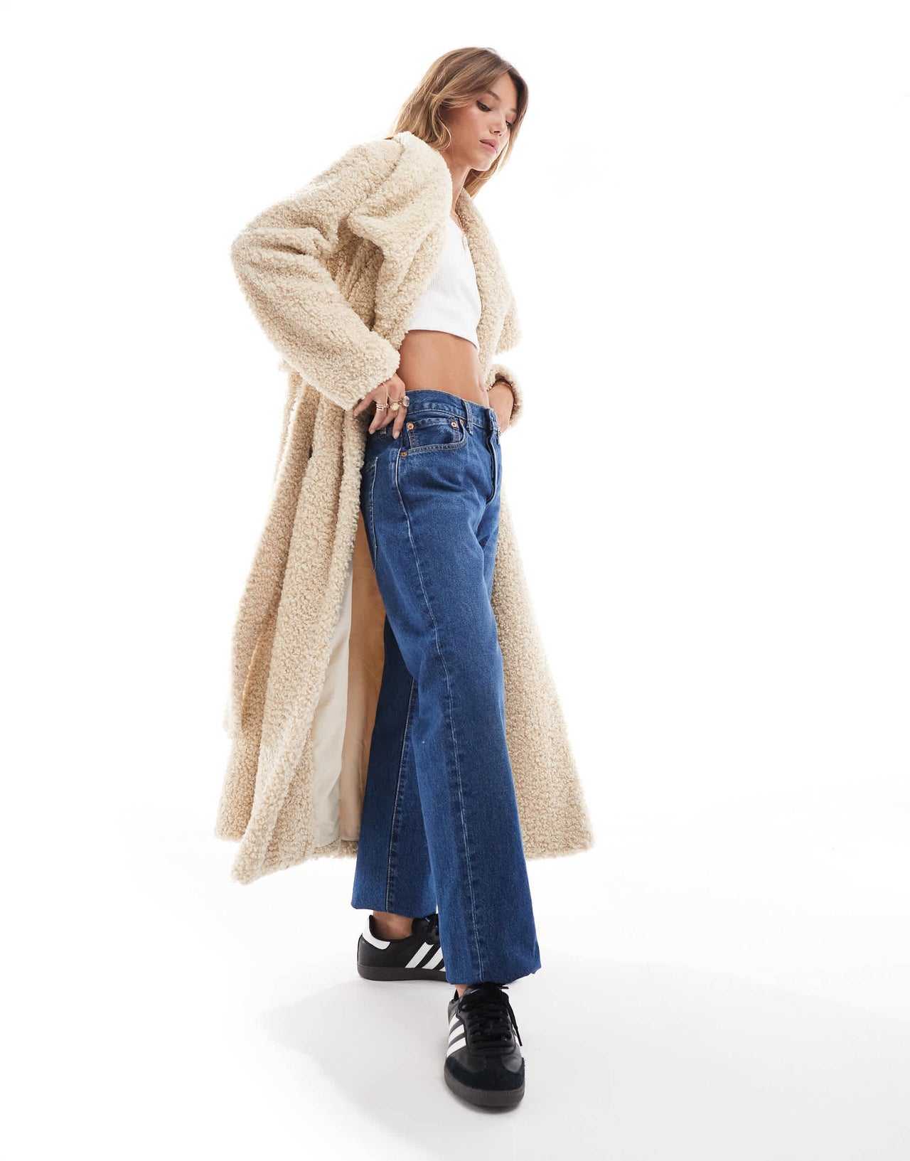 Pretty Lavish shaggy textured teddy coat in cream