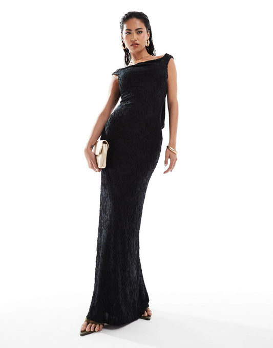 ASOS DESIGN burnout softline midi dress with cowl back in black