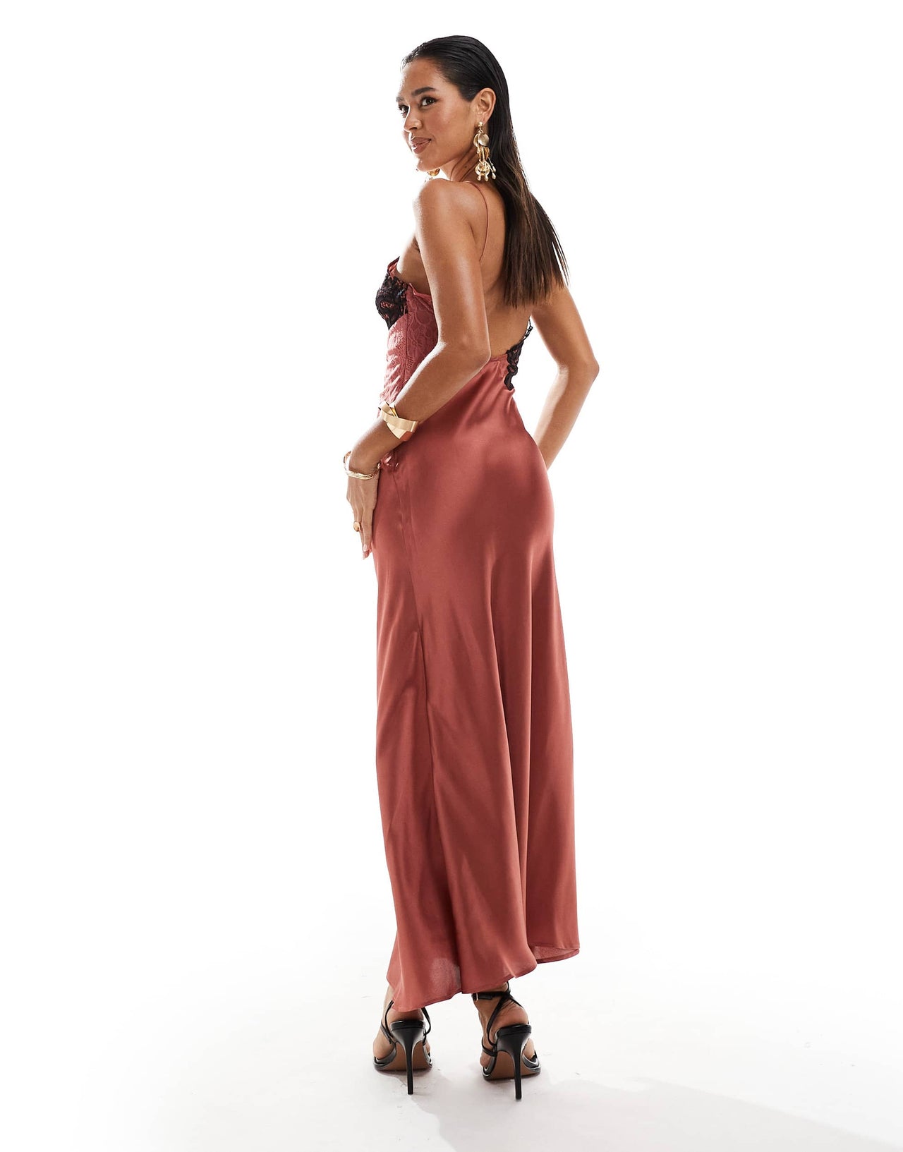 ASOS DESIGN lace mix halter neck midi dress in rose