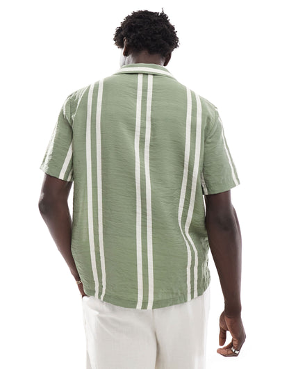 River Island revere collar shirt in green stripe
