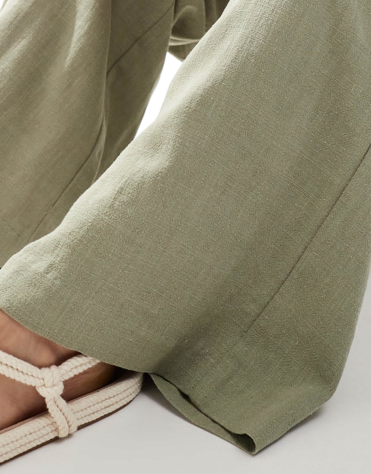 Stradivarius linen look pull on trouser in khaki