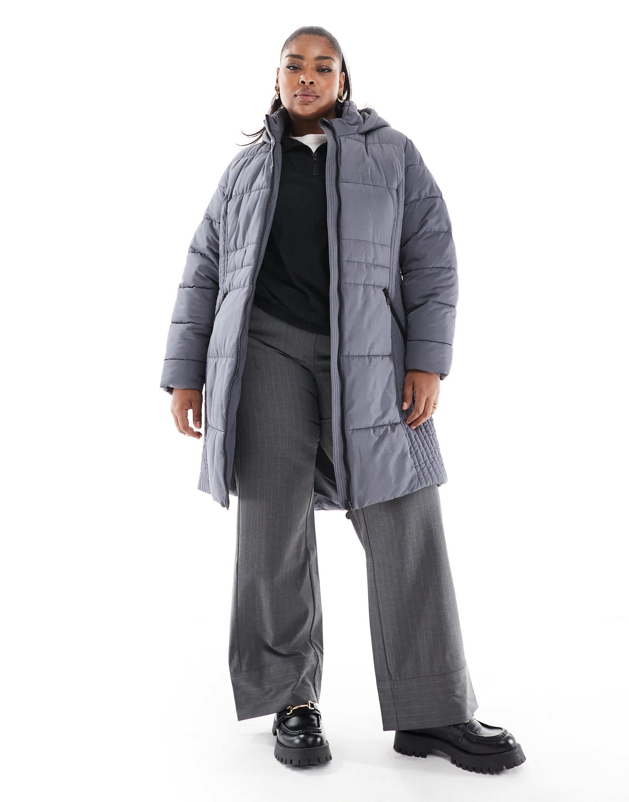 Yours padded jacket with seam detail in grey