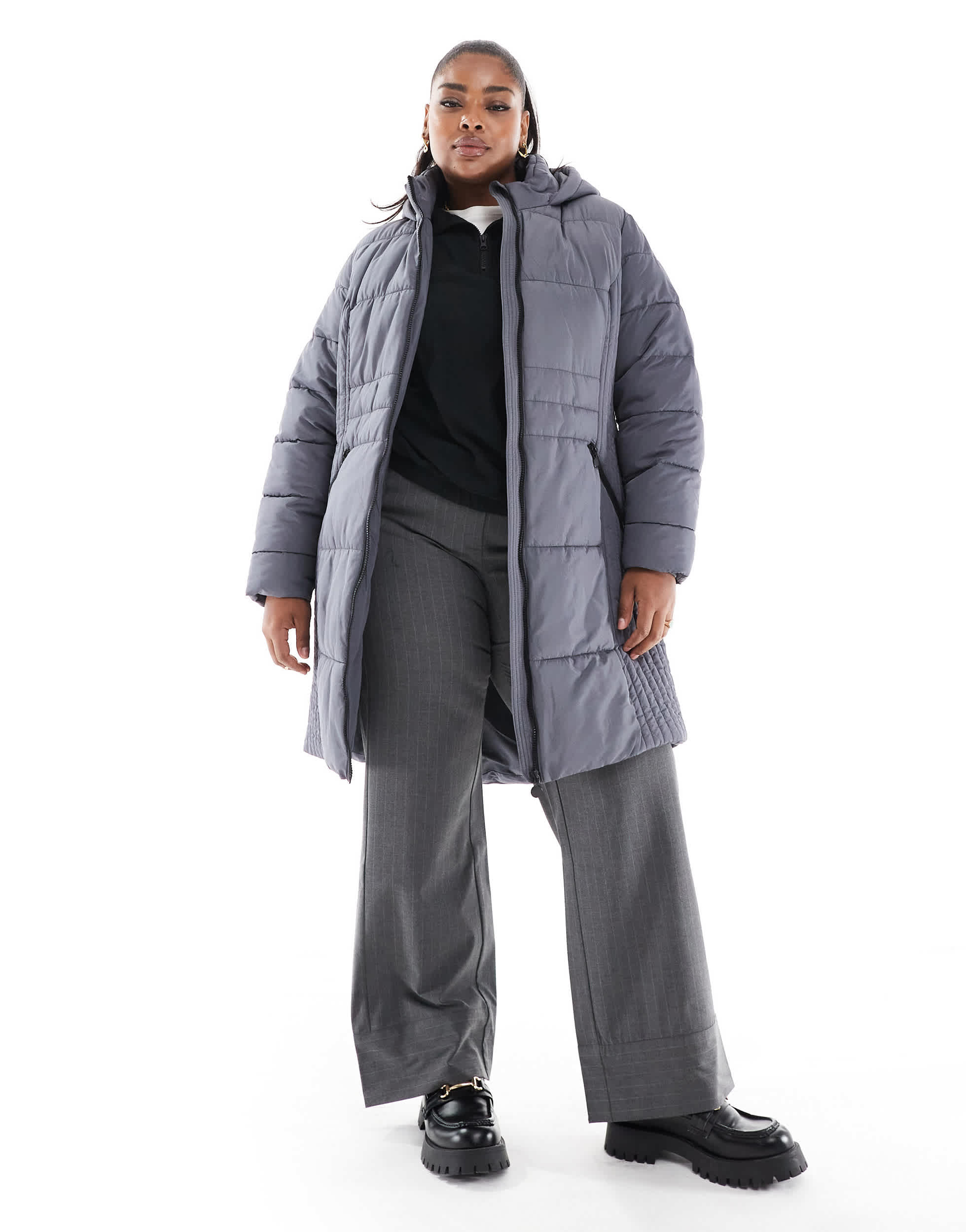 Yours padded jacket with seam detail in grey