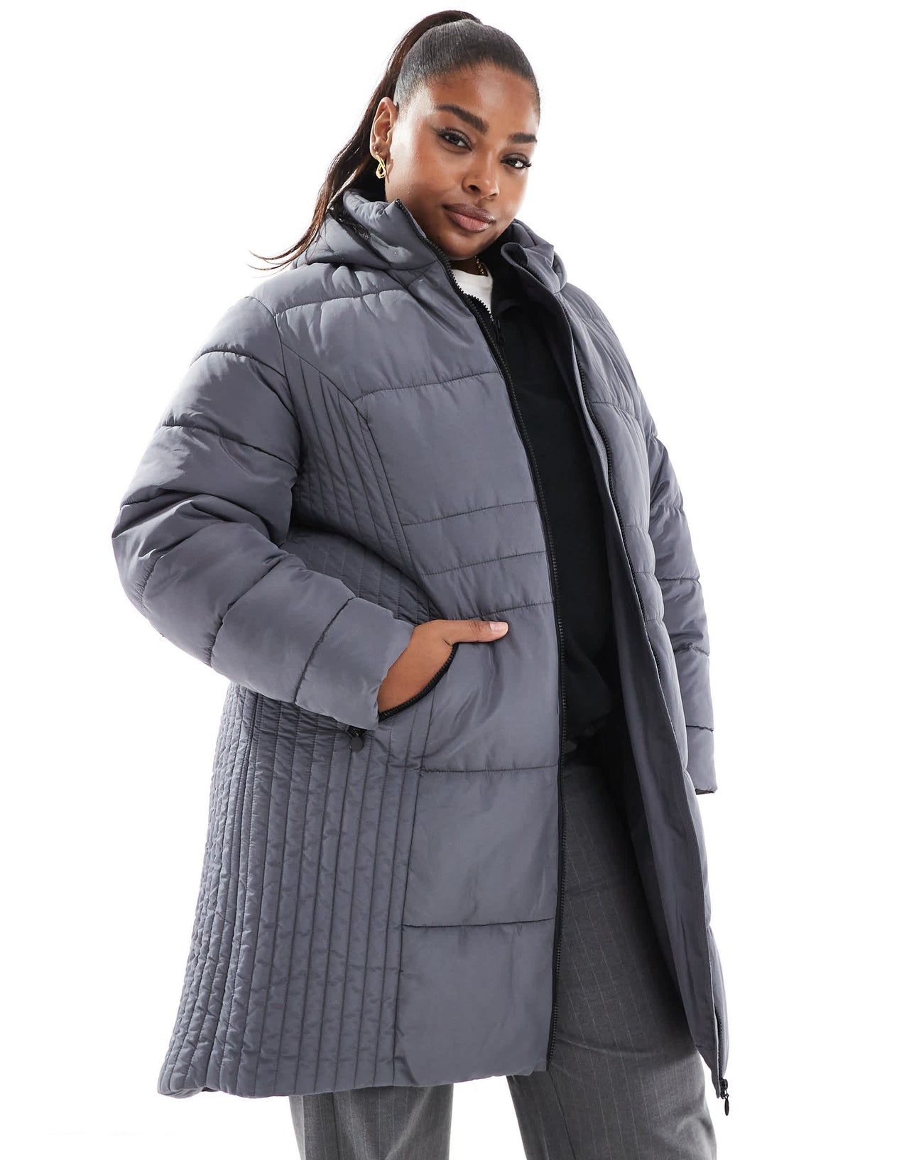 Yours padded jacket with seam detail in grey