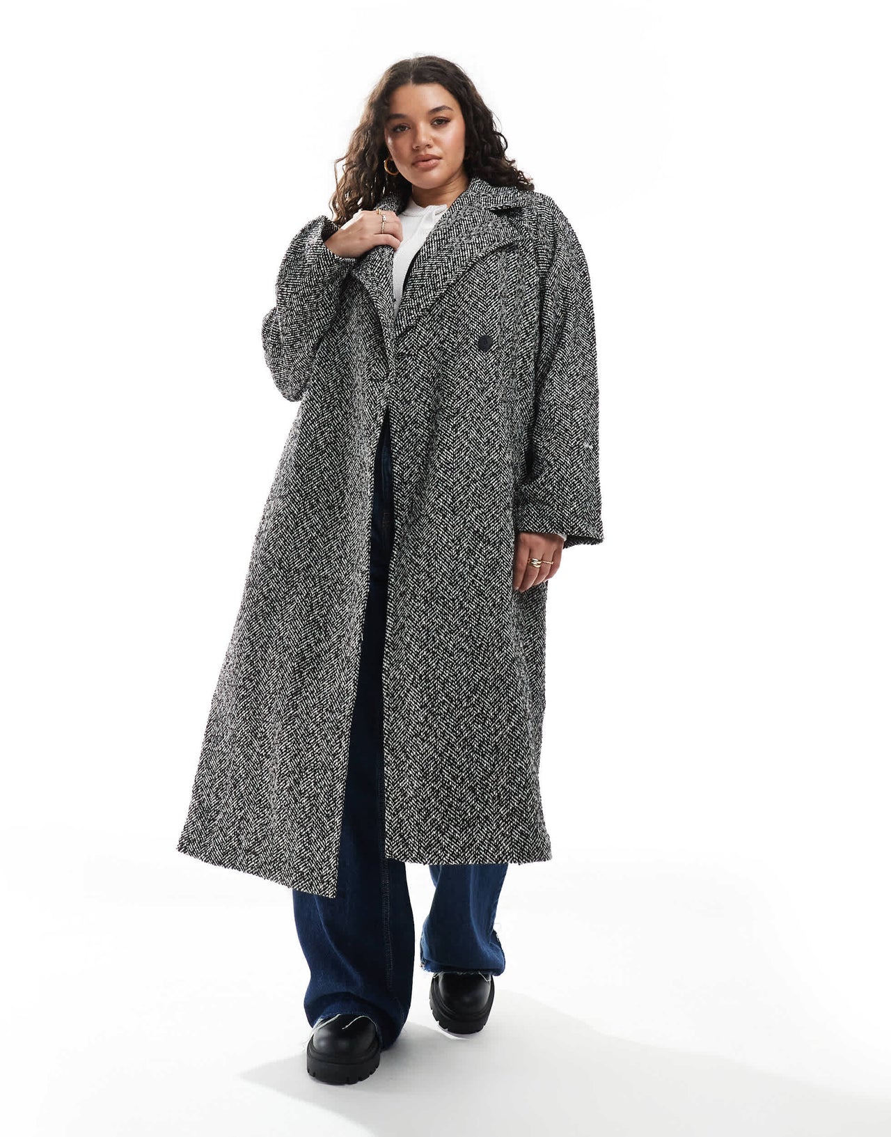 Yours wool maxi coat in herringbone