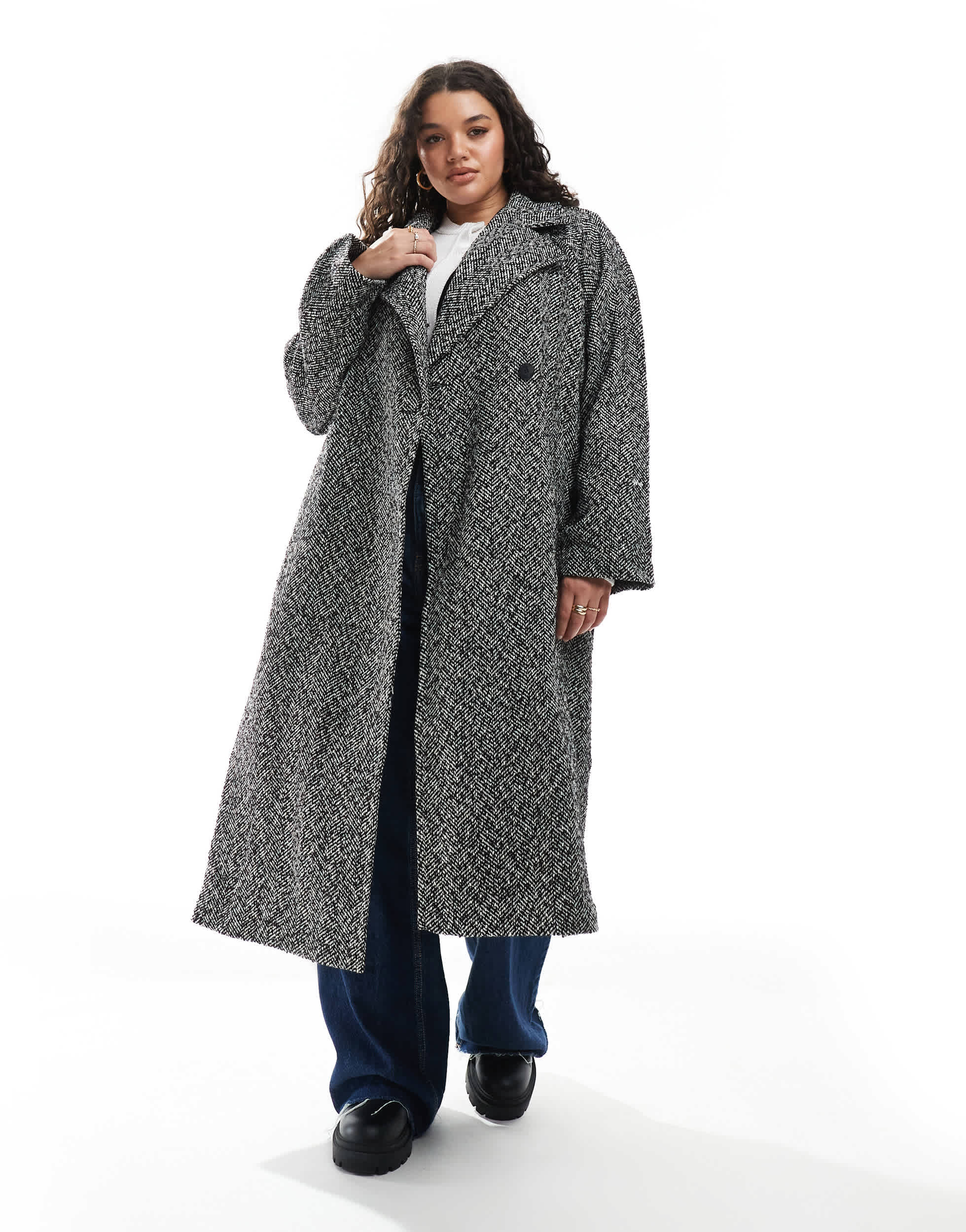 Yours wool maxi coat in herringbone
