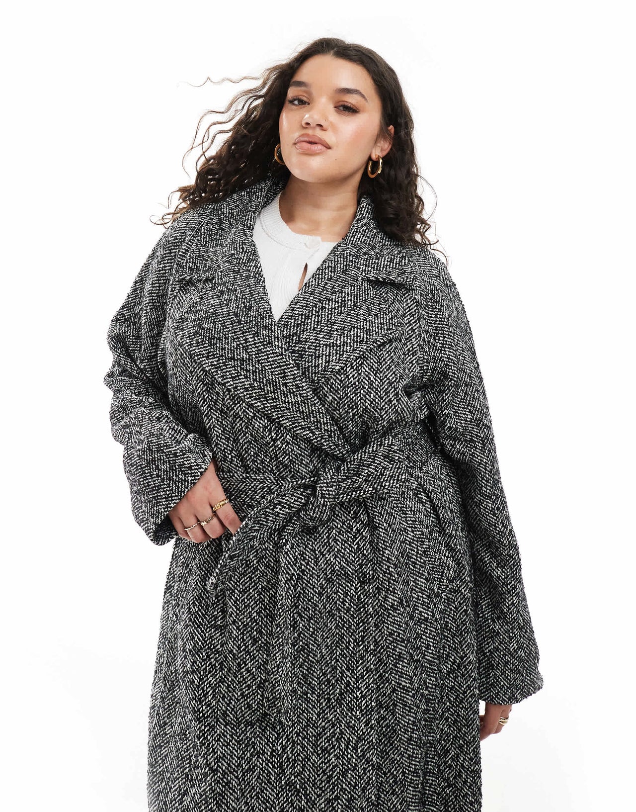 Yours wool maxi coat in herringbone