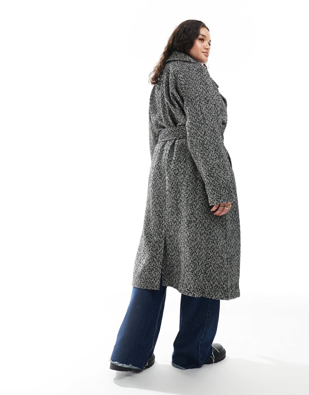 Yours wool maxi coat in herringbone