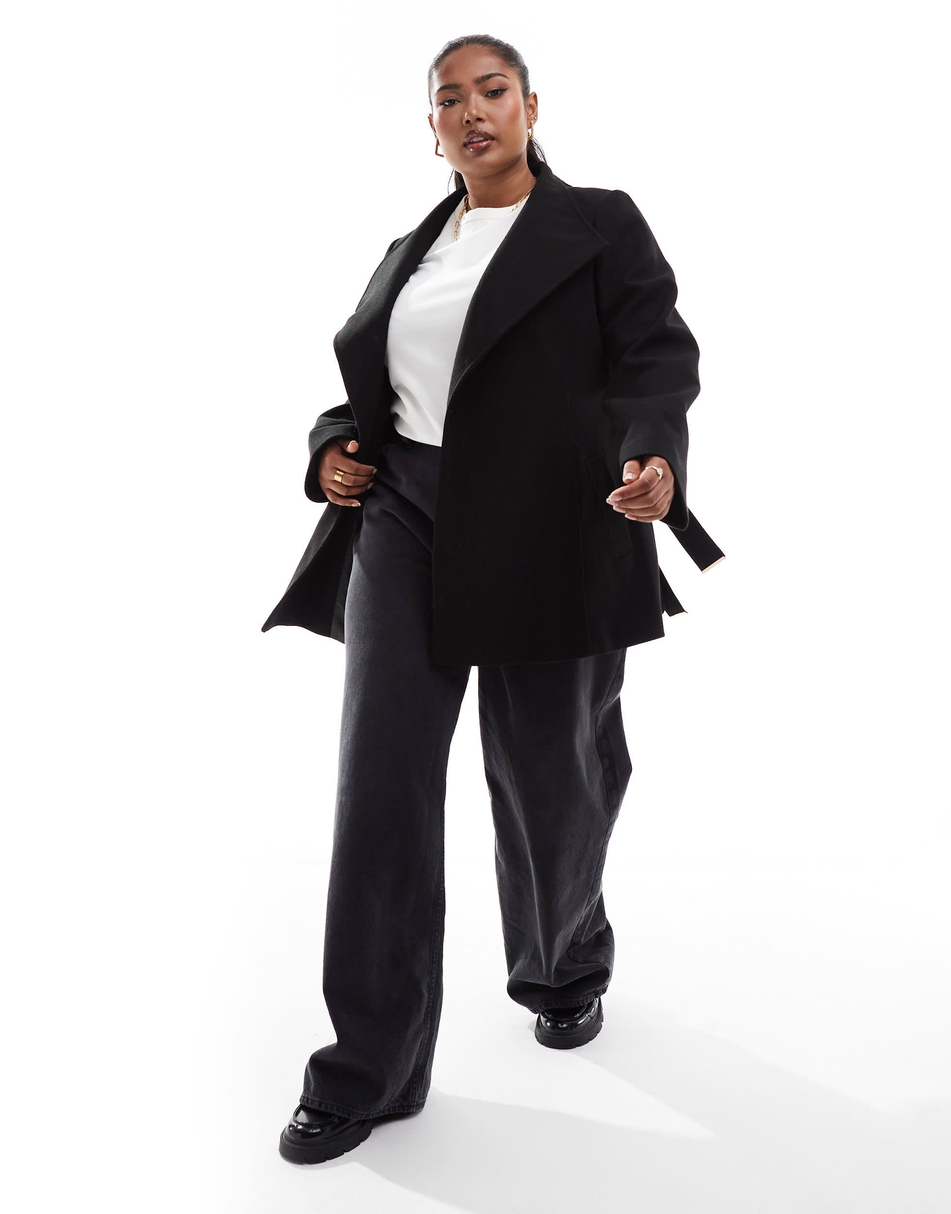 Yours wrap wool coat in black