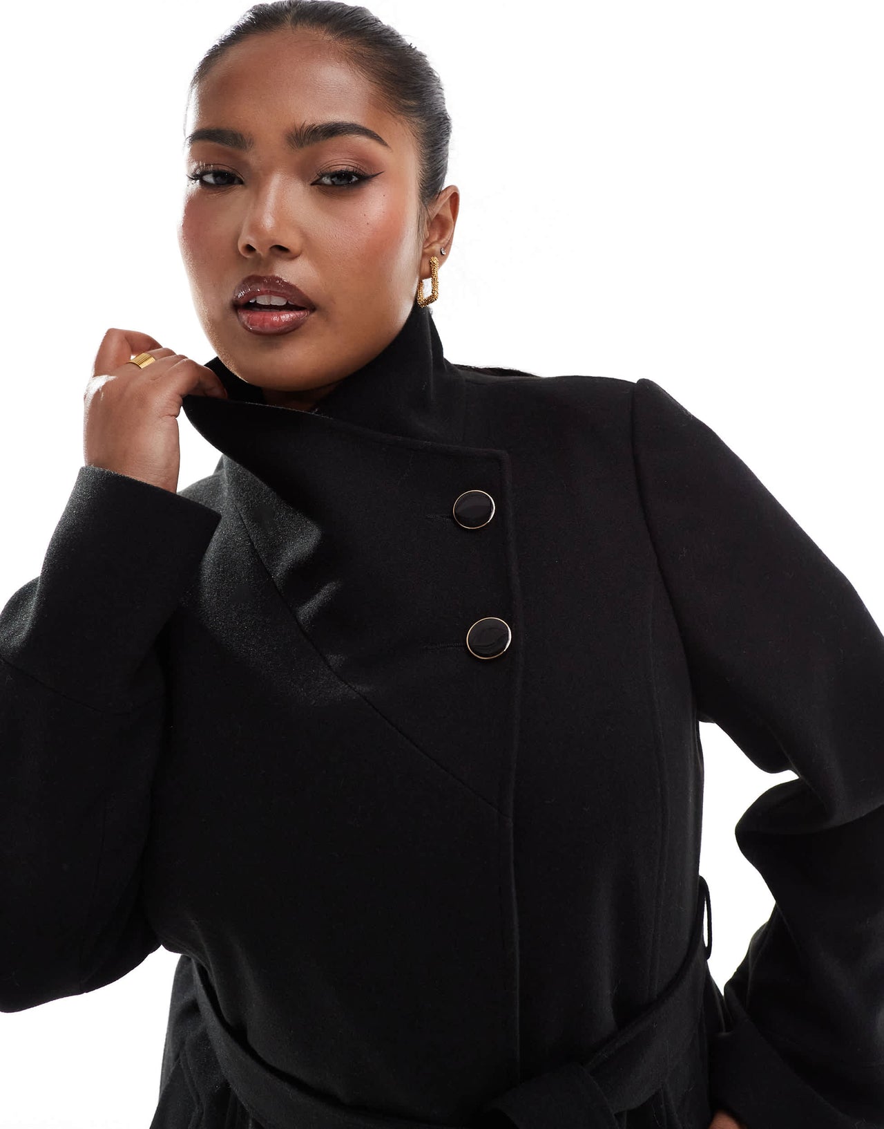 Yours wrap wool coat in black