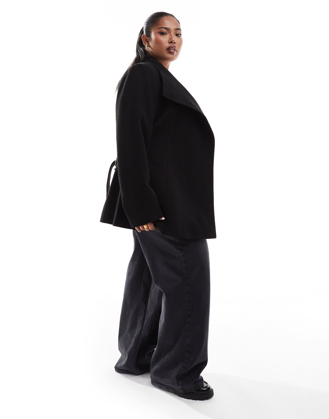 Yours wrap wool coat in black