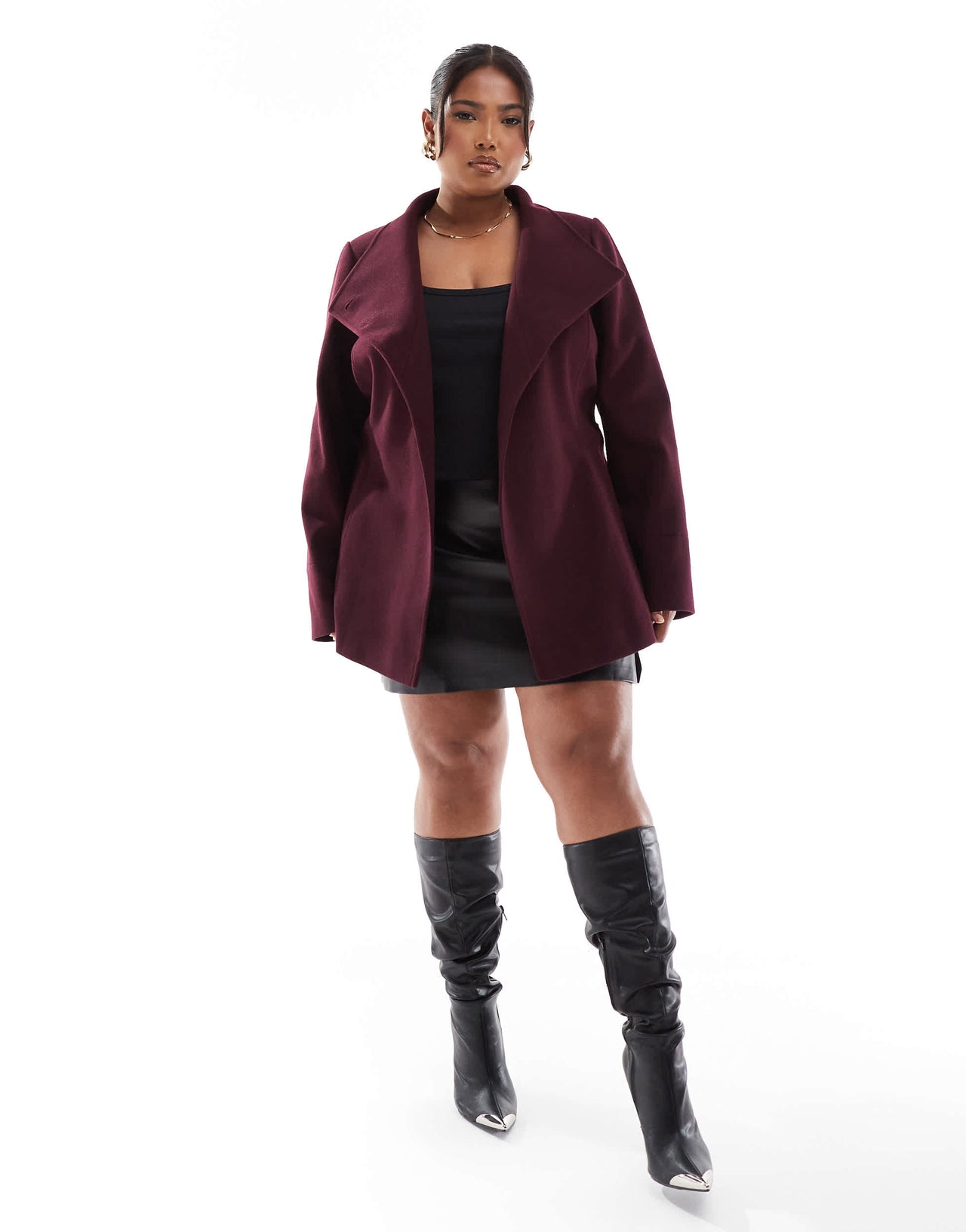 Yours wrap wool coat in berry burgundy