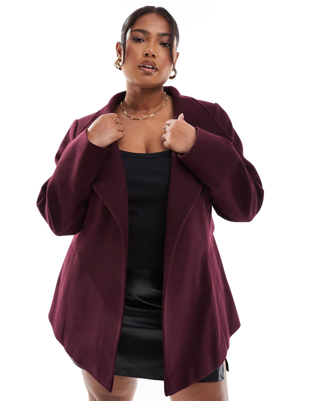 Yours wrap wool coat in berry burgundy