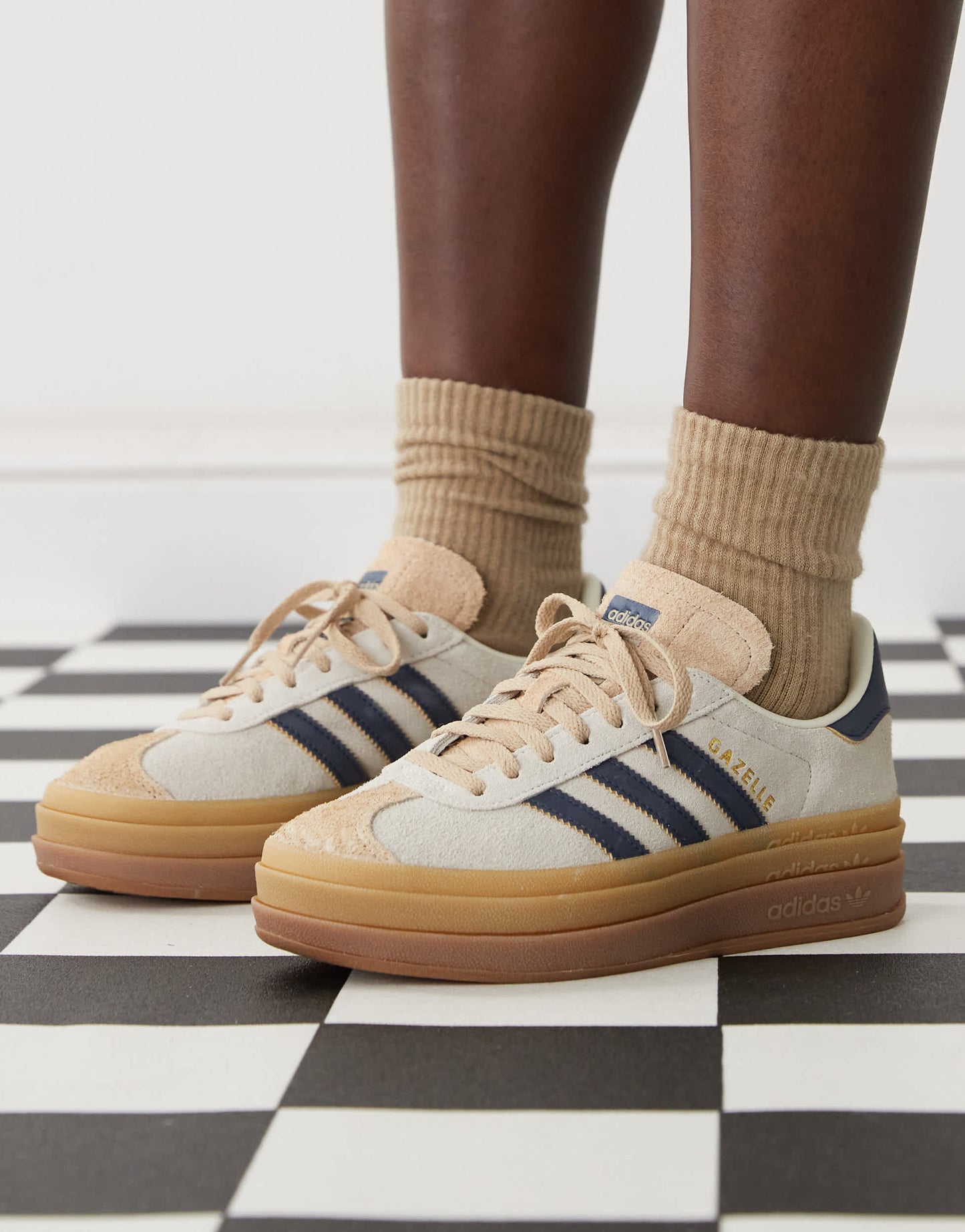 adidas Originals Gazelle Bold platform trainers in cream and navy