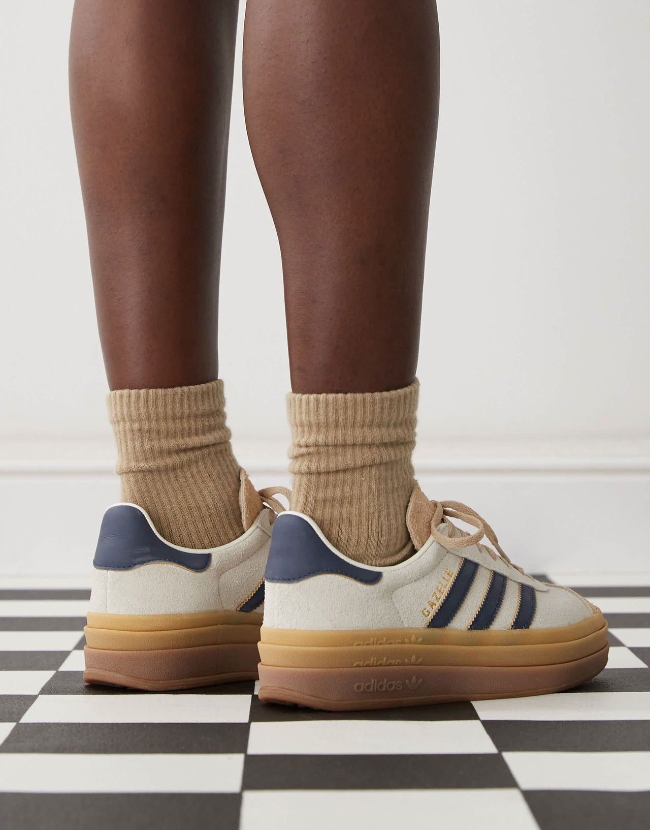 adidas Originals Gazelle Bold platform trainers in cream and navy