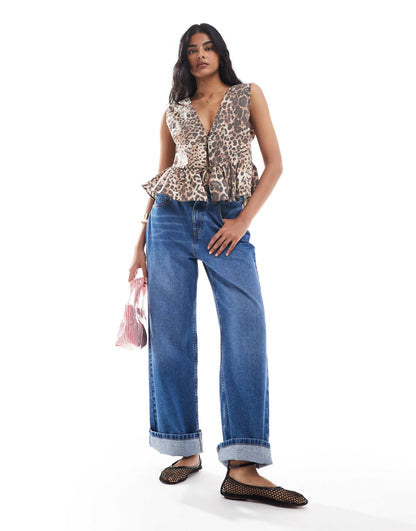 ASOS DESIGN sleeveless tie front top in animal print